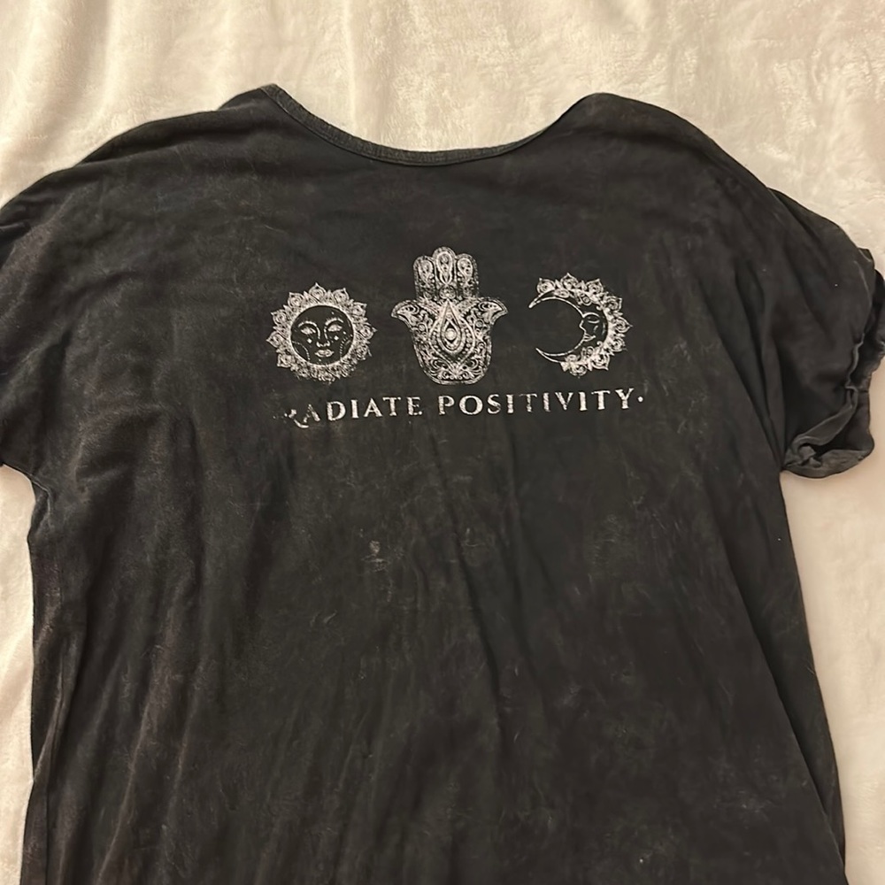 Caution to the Wind “Radiate Positivity” Oversized Distressed top